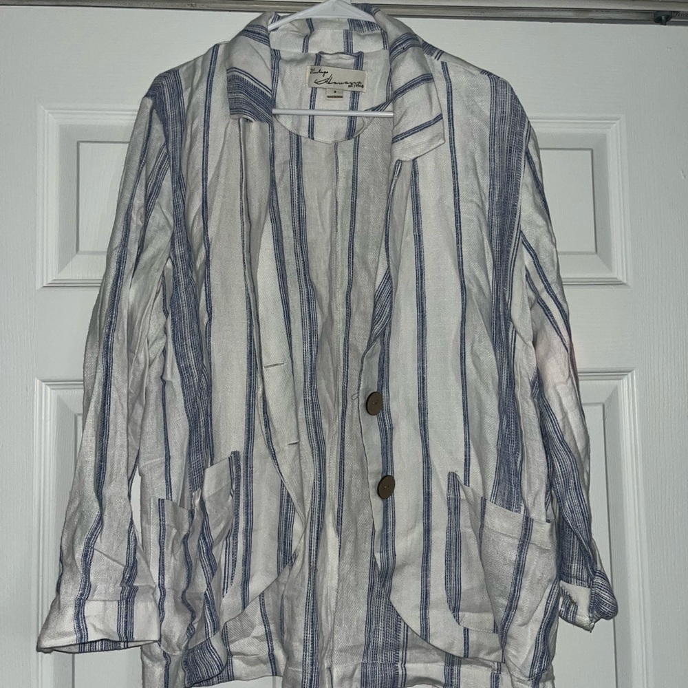 Vintage Havana Blue and White Striped Blazer